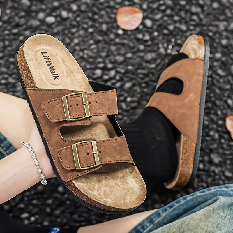 ArchWallk unisex cork sandals - gold buckle detail