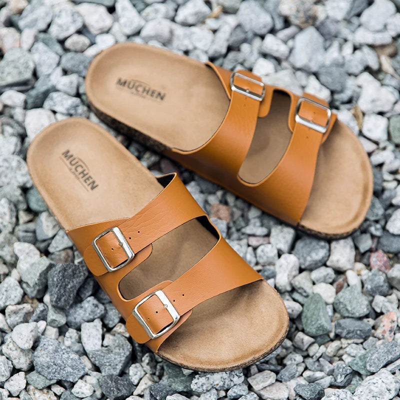 ArchWallk retro leather cork slides - side view