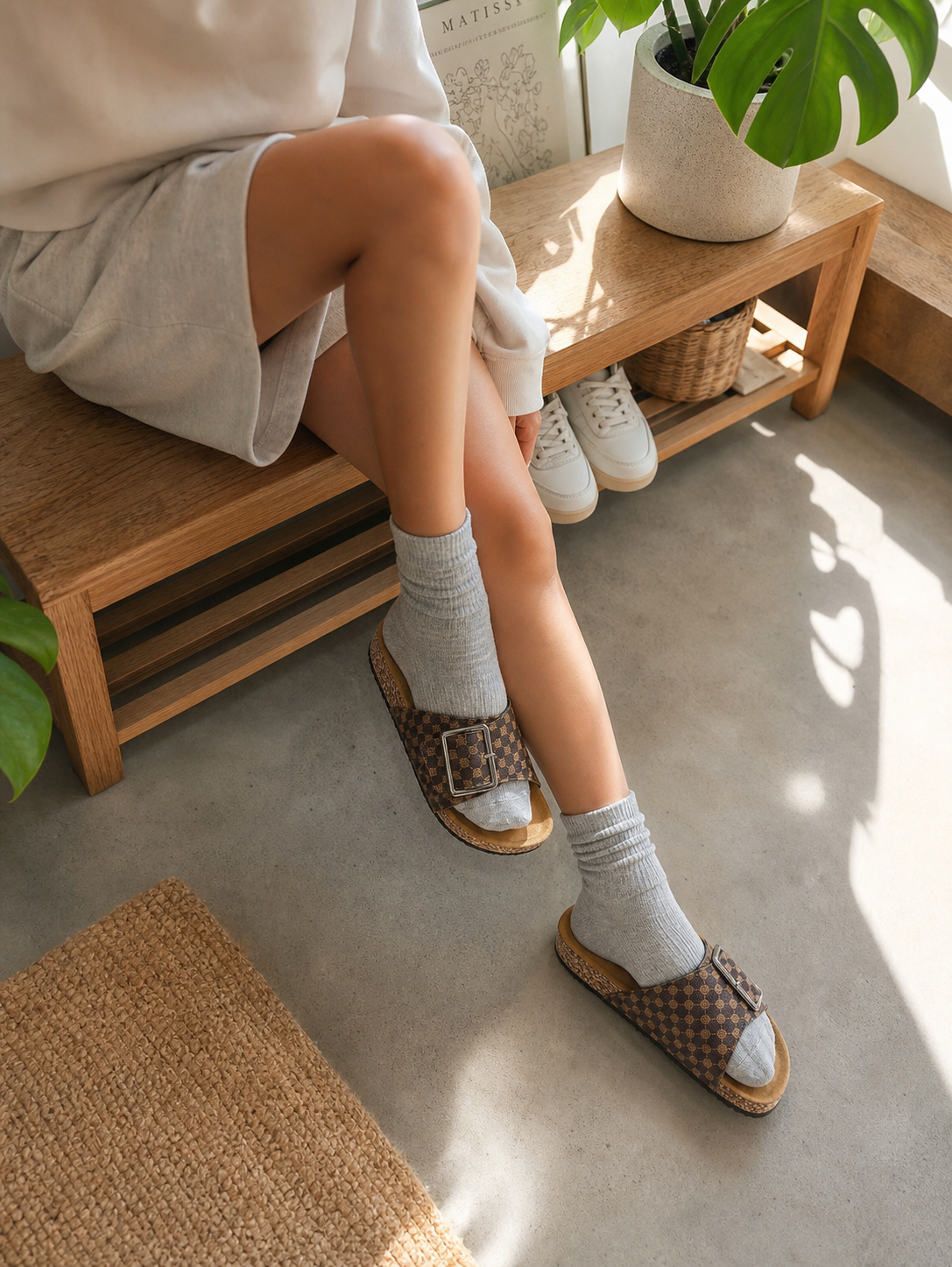 ArchWallk Wood Grain Slip-On Slippers - lifestyle photo