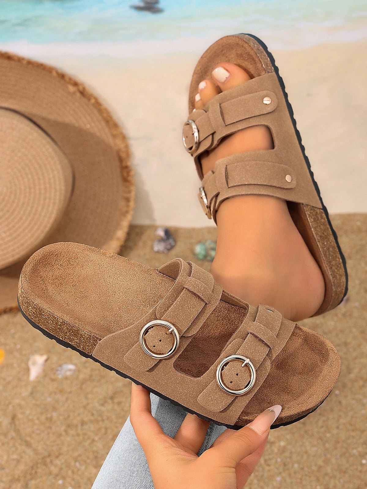 ArchWallk Cork Beach Sandals Women Double Strap - lifestyle photo
